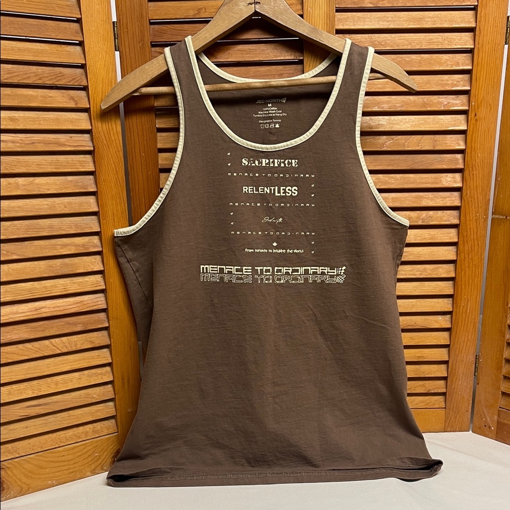 Jed North Cotton Retro Fit Brown Graphic Tank Top